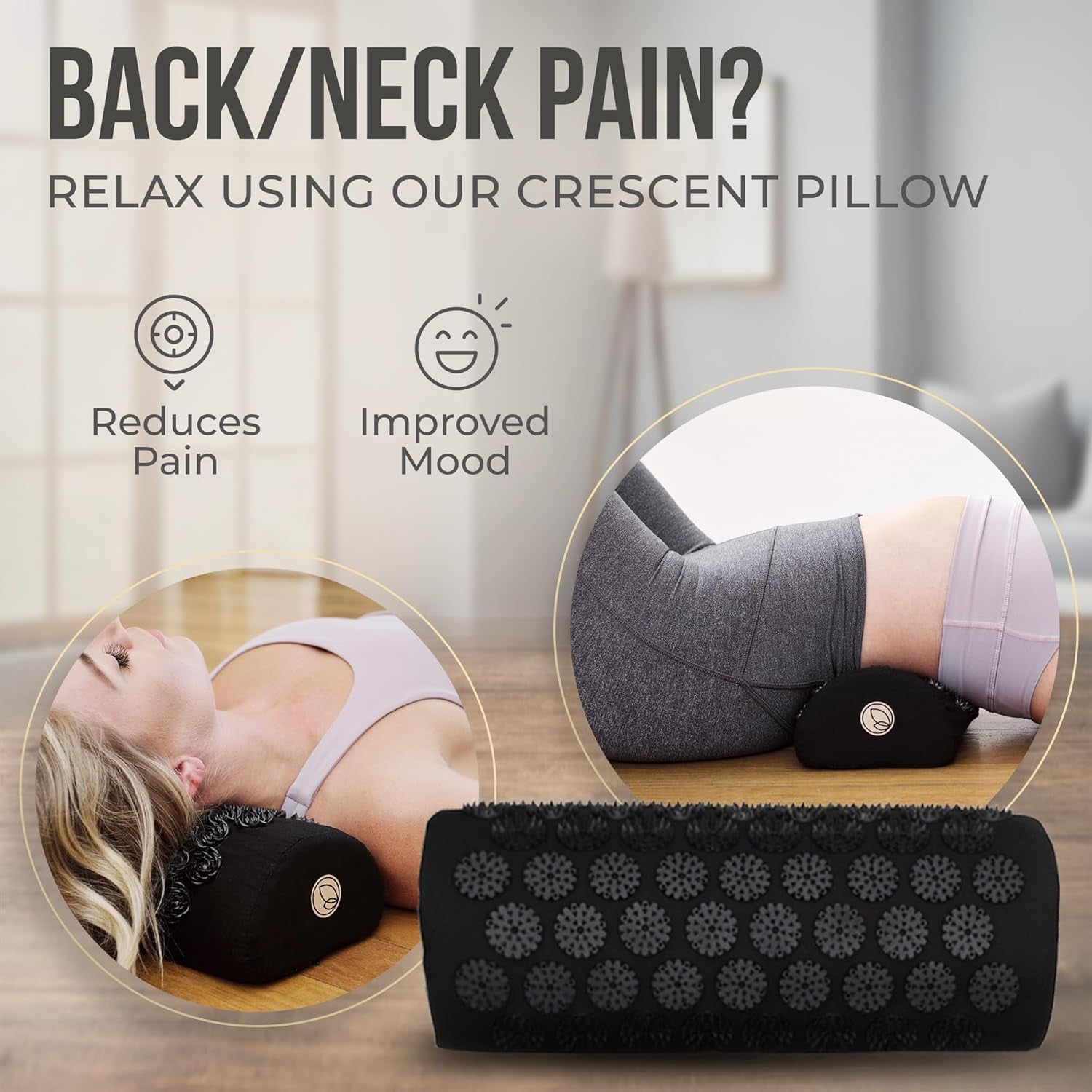 Acupressure Mat and Pillow Set with Extra Mini Accupressure Massage Pad - Acupuncture Mat Full Body - Accupoint Pad with Pressure Point for Back Pain (Black)