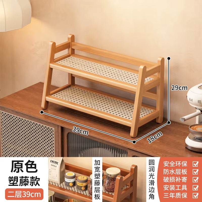 3 Tier Bamboo Shelf Desktop Cabinet Organizer Display Rack Cup Rack Spice Caddy Shelf for Kitchen Makeup Organizer for Vanity