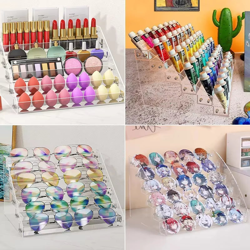 4/5 Tiers Acrylic Shelf Display Stand Transparent Figures Showcase Cosmetic Makeup Perfume Doll CD DVD Blind Box Display Rack