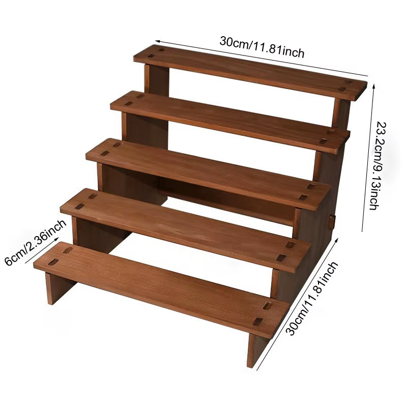 2/3/4/5 Layers Vintage Wood Display Stand Bracelet Hairpins Ring Jewelry Storage Rack Multifunctional Desktop Sundries Organzier