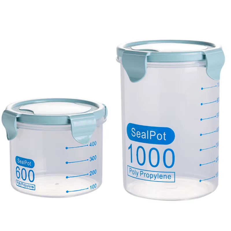 Kitchen Food Storage Canisters with Scale Multigrain Organizer Sealed Jar Plastic Moisture-Proof Can Air-Tight Storage Tank Set