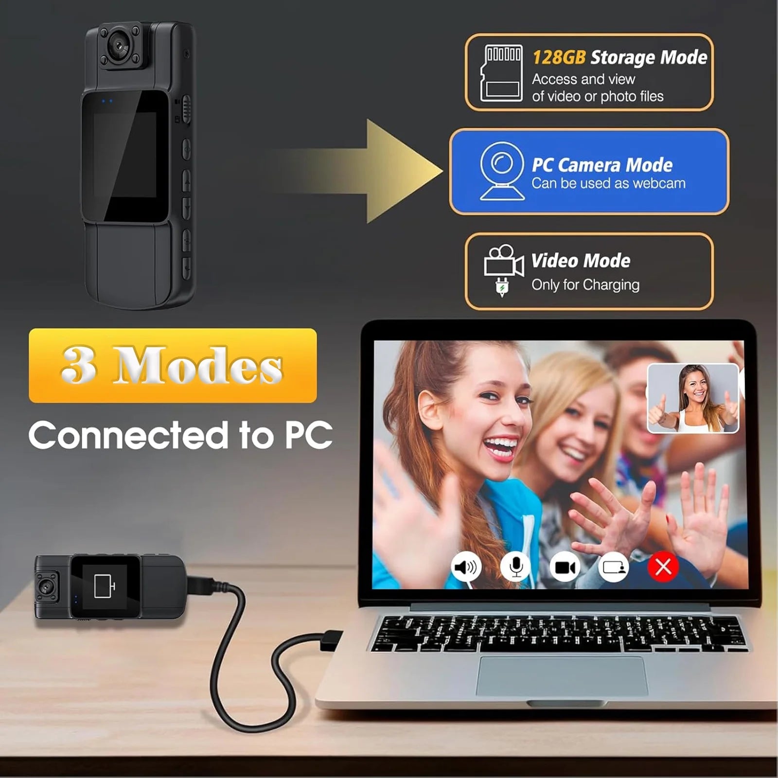 128GB 180° Rotate Mini Body Camera - 1080P Wearable Camcorder with Night Vision - Long Battery Life Audio Video Camera for Daily Records