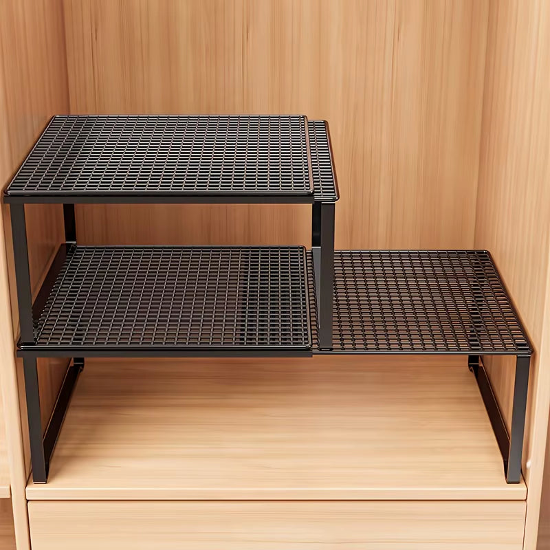 Expandable and Adjustable Wardrobe Organizer Space-Saving Stackable Shelf for Kitchen Bedroom Cabinet and Desktop Organization