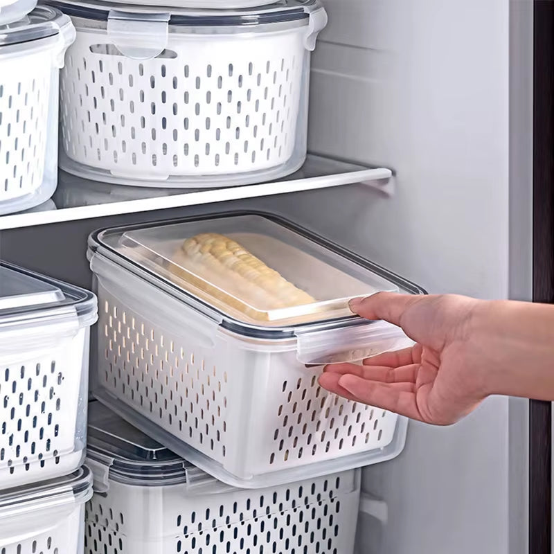 Fresh Vegetable Fruit Boxes Drain Basket Storage Containers Refrigerator Storage Box Fridge Organizer Pantry Kitchen Organizer