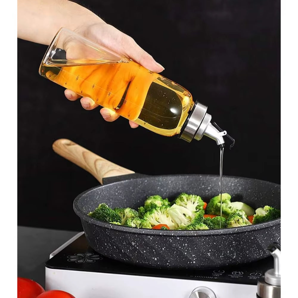 Olive Oil Dispenser, Liquid Condiment Container, 10 Oz Vinegar Dispenser with Drip Proof Cap, Graduated Kitchen Glass Oil Jug