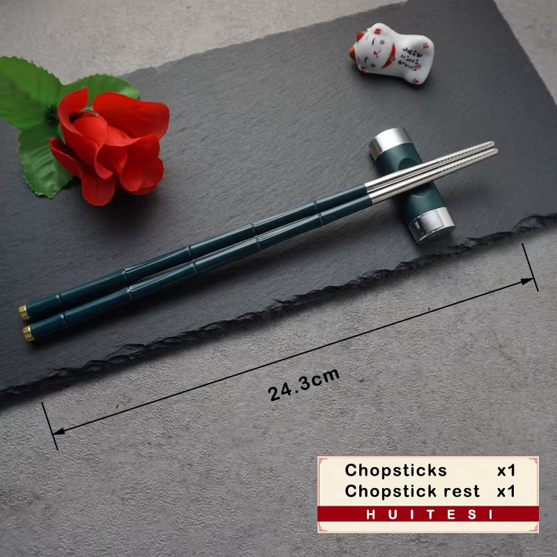 High-End Japanese Stainless Steel Chopsticks Set Metal Non-Slip Steel Chopstick Reusable Food Sushi Sticks Kitchen Tools