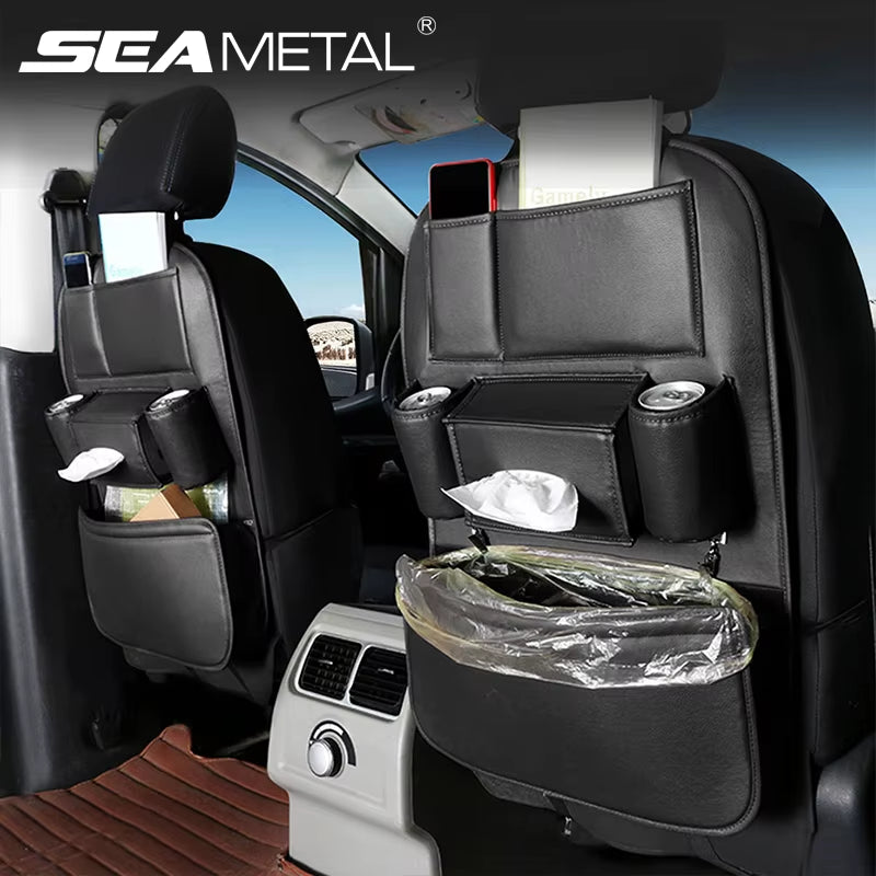 Car Seat Back Organizer PU Leather Backseat Bag Multifunctional Car Storage Organizer with 6-Pocket for Travel Stowing Tidying