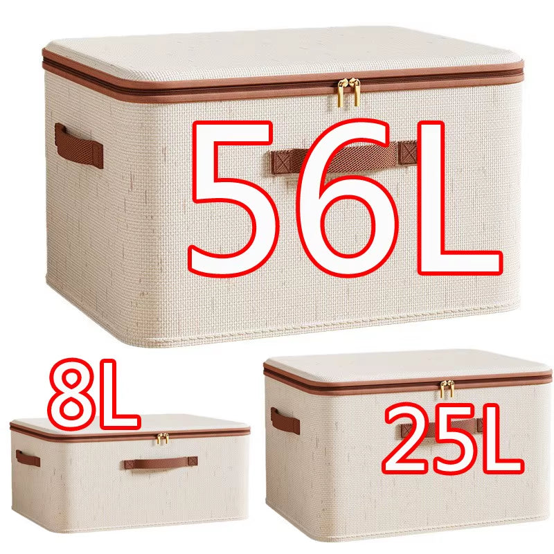 Large Household Storage Box Heavy-Duty Hard Shell Cotton Linen Zipper Storage Organizer Box with Lid for Clothes Toys Blankets
