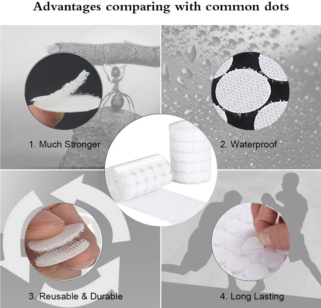 White Self Adhesive Dots 1000Pcs(500 Pairs) 3/4" Diameter Hook and Loop Dots Taps for School, Office
