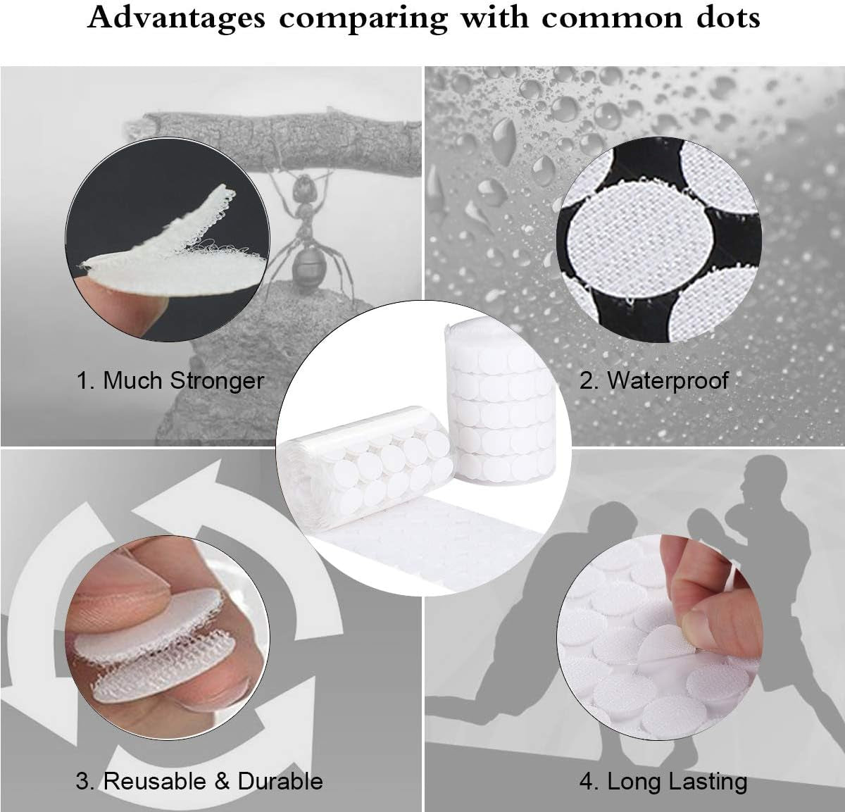 White Self Adhesive Dots 1000Pcs(500 Pairs) 3/4" Diameter Hook and Loop Dots Taps for School, Office