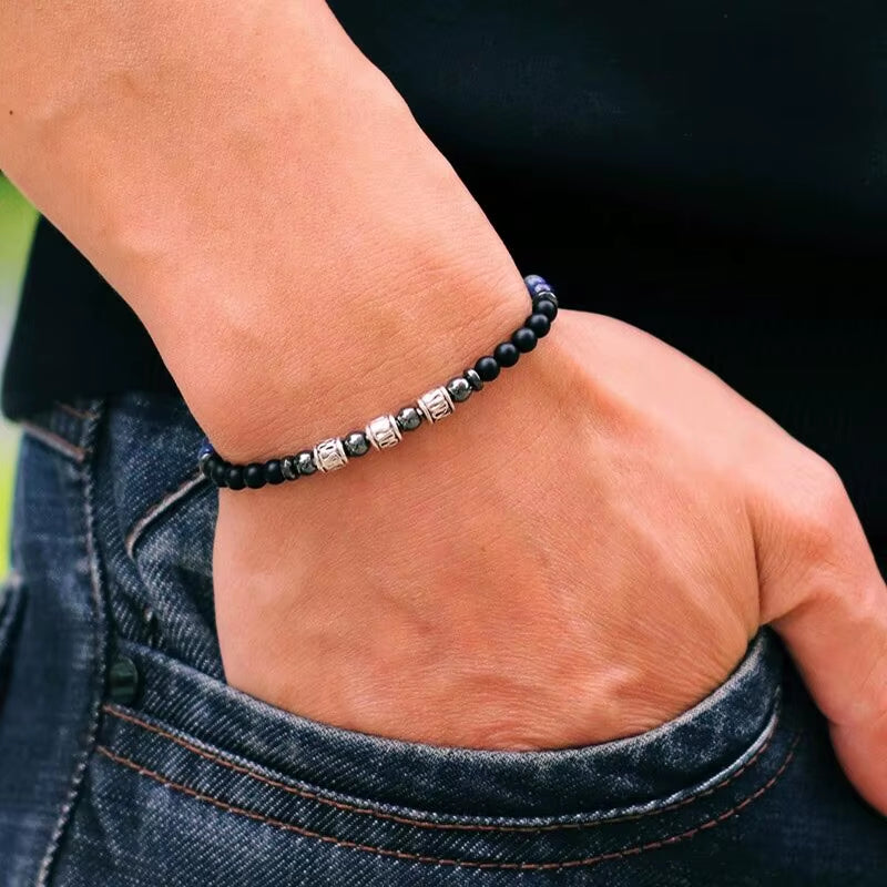 Men 4Mm Stone Bracelet Sanskrit Meditation Yoga Beaded Braclet Casual Jewelry Accessories Pulseira Masculina Gift for Him