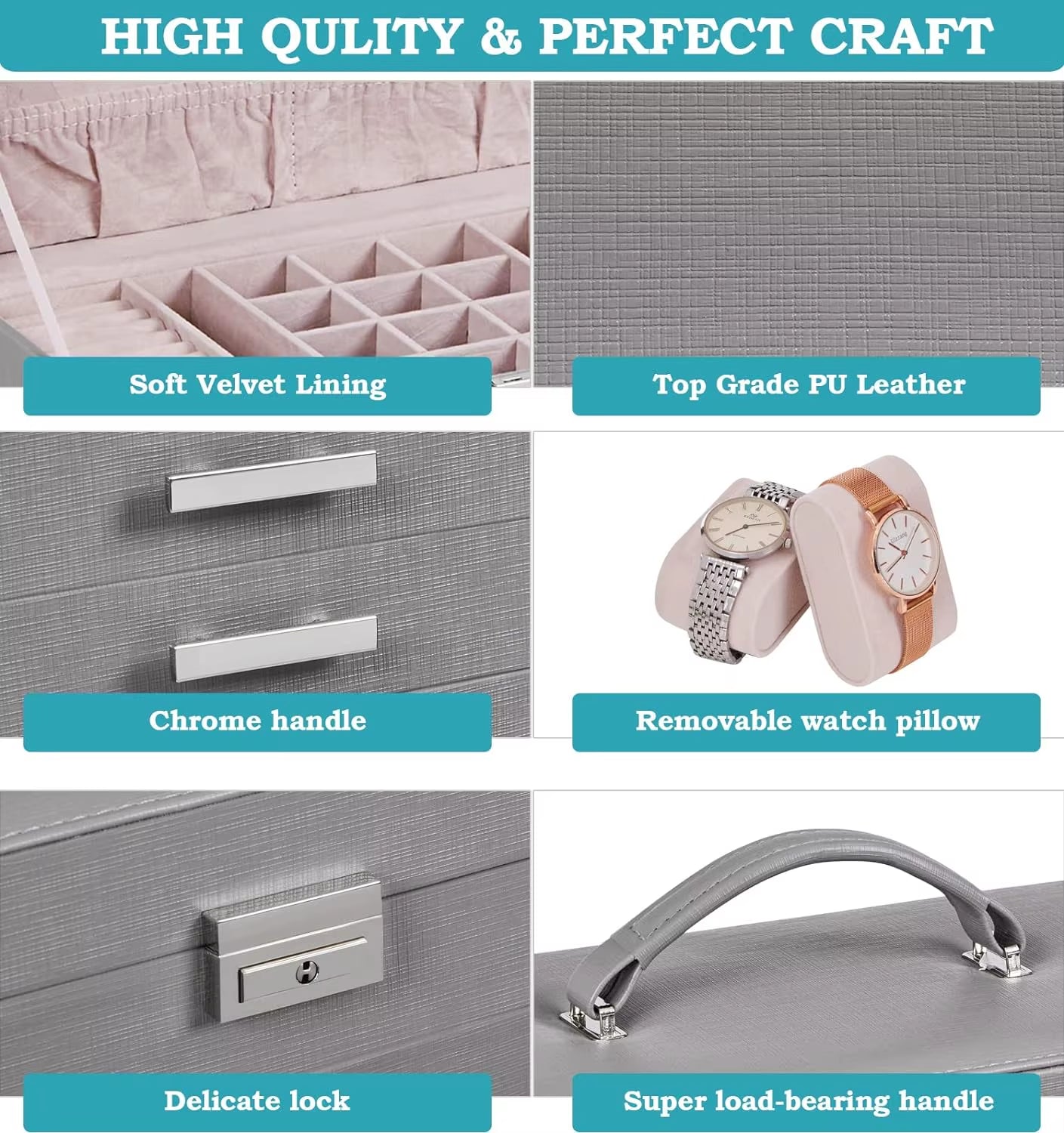 Jewelry Box Jewelry Organizer 6 Tier Jewelery Case Storage with Lock Mirror Jewelry Chest Large Jewellery Organizer for Earrings