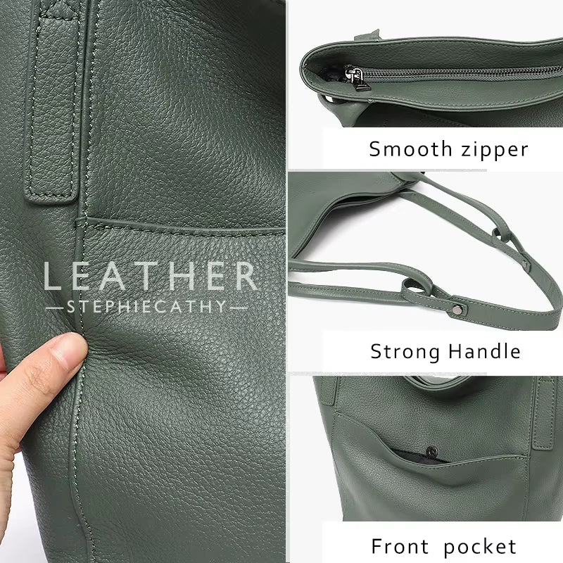 SC Luxury Genuine Leather Tote for Women Brand Design Large Shoulder Bag Bucket Soft Natural Cowhide Female Daily Hobo Crossbody