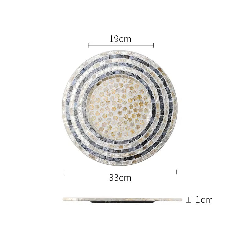 Natural Shell Wood Plates Set Golden Beads Decorative Glass Steak Pasta Plate Serving Tray Dinner Decoration Kitchen Tableware