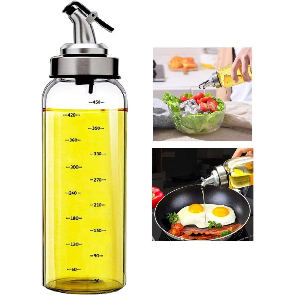 Olive Oil Dispenser, Liquid Condiment Container, 10 Oz Vinegar Dispenser with Drip Proof Cap, Graduated Kitchen Glass Oil Jug