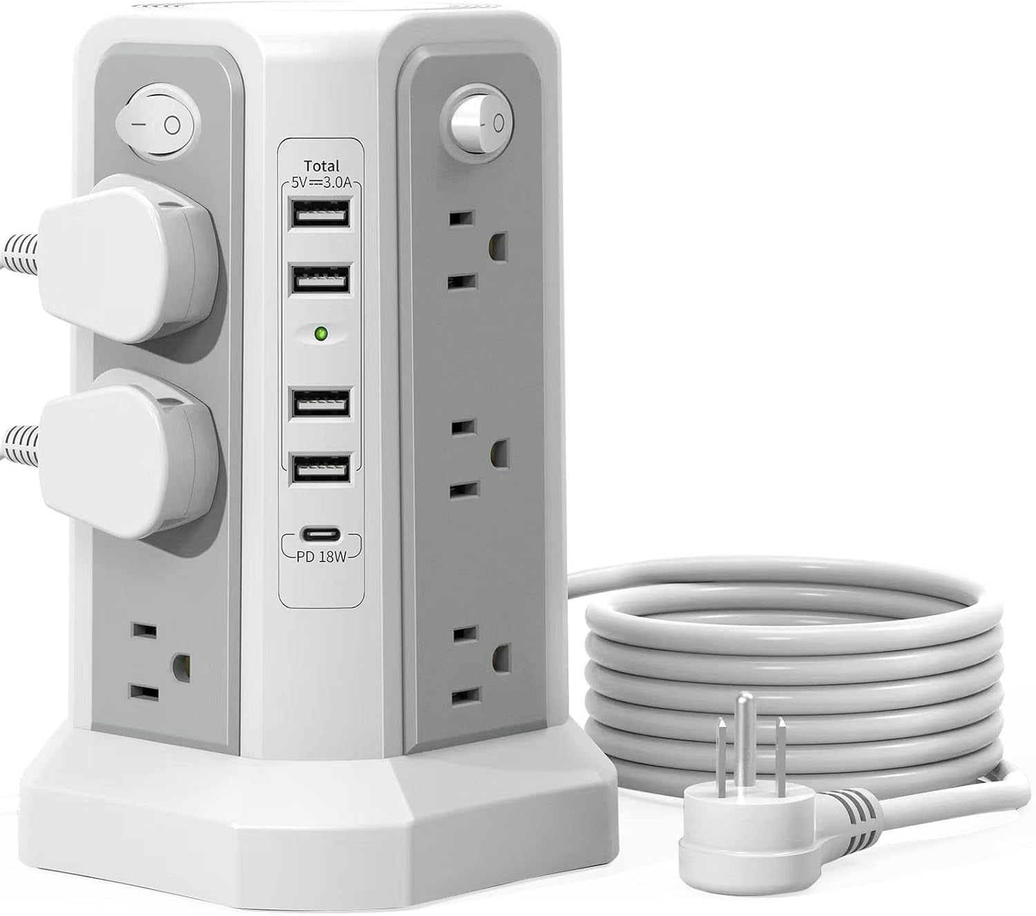 Surge Protector Power Strip Tower with USB C Port(Pd18W),10