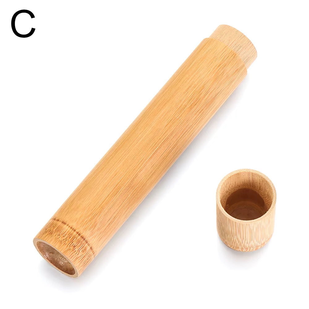 Eco-Friendly Wooden Toothbrush Box round Nature Bamboo Toothbrush Tube Adult Oral Hygiene Health for Portable Travel Accessory