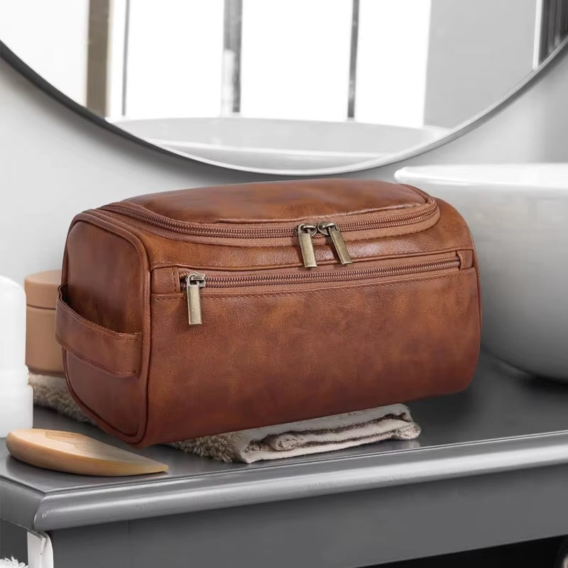 Men'S Vintage Toiletry Bag - Luxury Travel Cosmetic Case Hanging Wash Bag for Business Trips Male Makeup Organizer Storage Pouch
