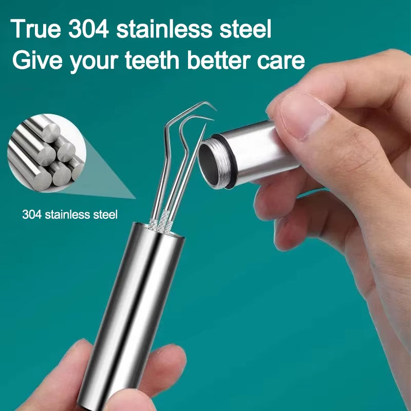 New 3/7Pcs Metal Floss Pick Stainless Steel Floss Dental Floss Keychain Dental Care Cleaning Teeth Thread YAX05