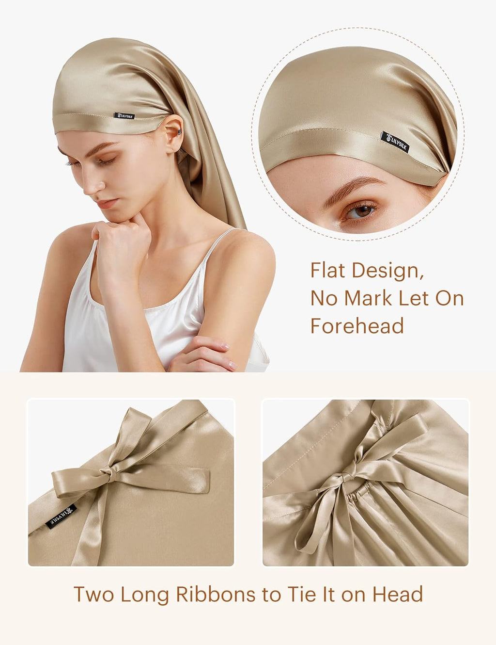 Mulberry Silk Sleep Cap 100% 19 Momme Long Silk Bonnet for Curly Hair, Night Cap for Sleeping, Silk Hair Wrap for Women Coffee