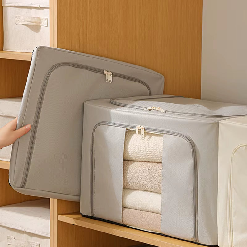 Foldable Large Capacity Clothing Storage Box Single Window Visible Fabric Dustproof Moisture-Proof Multi-Purpose Storage Box
