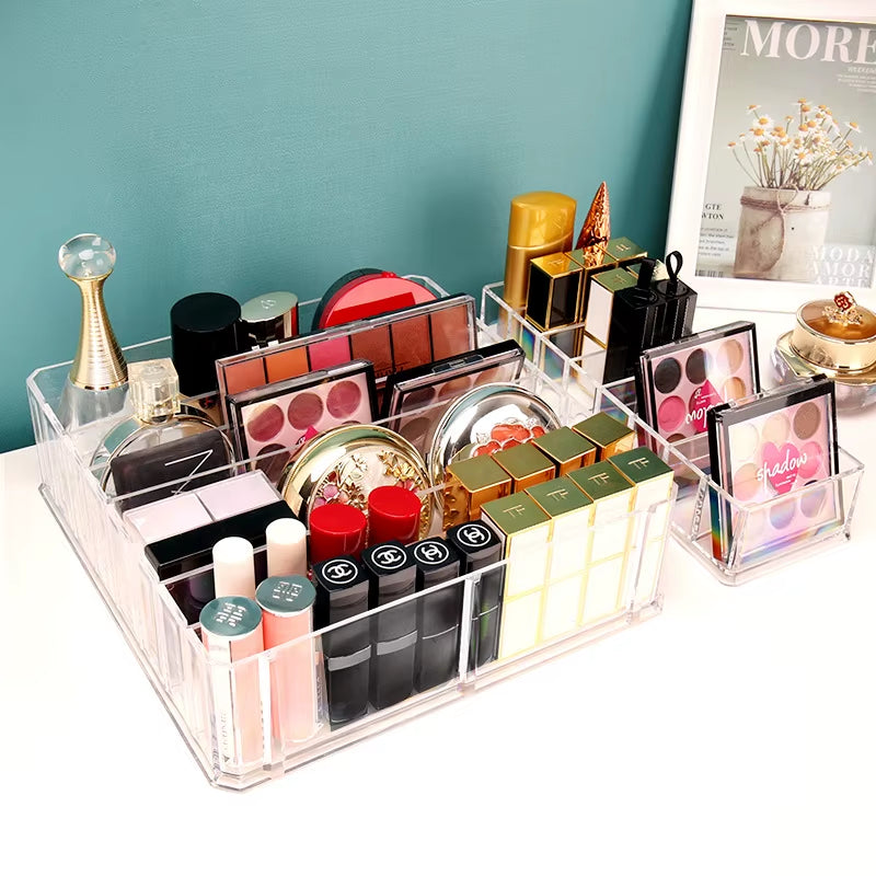 Large 8Girds Makeup Holder Eyeshadow Palette Storage Organizer Cosmetic Case 2In1 Desktop Drawer Storage Box Lipstick Holder