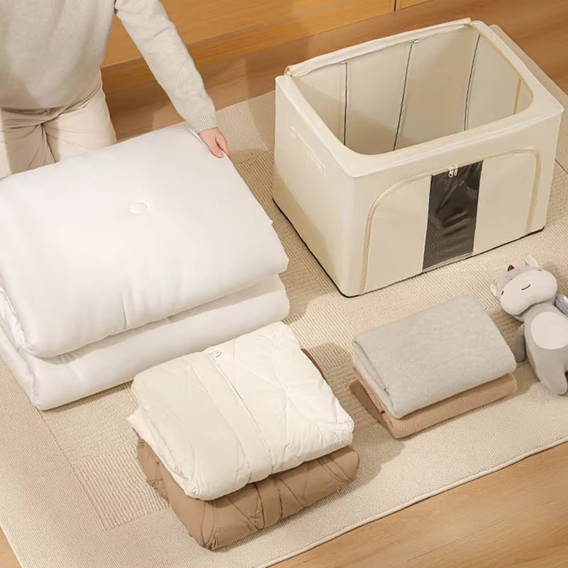 Foldable Large Capacity Clothing Storage Box Single Window Visible Fabric Dustproof Moisture-Proof Multi-Purpose Storage Box