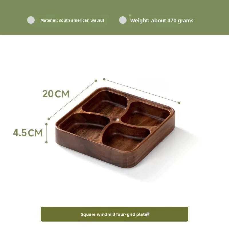 South American Walnut Wood Fruit Tray Divided Snack Plate Solid Wood Living Room Nut Fruit Plate Home Decorative Accessories