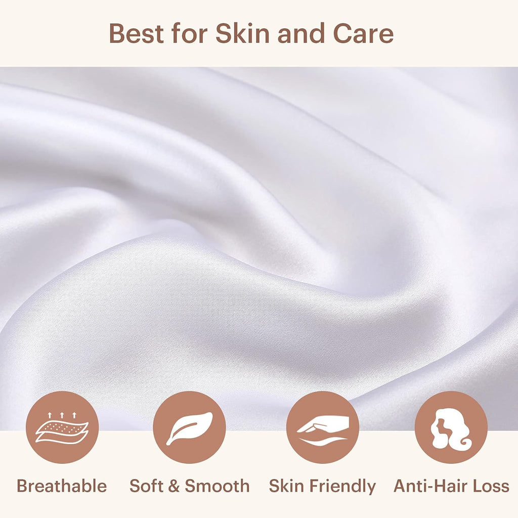 Silk Pillowcase for Hair and Skin Standard-100% Mulberry Silk 19 Momme Both Sides Silk Bed Pillow Cover with Hidden Zipper, 1 Pc (Standard Size 20''X26'', White)