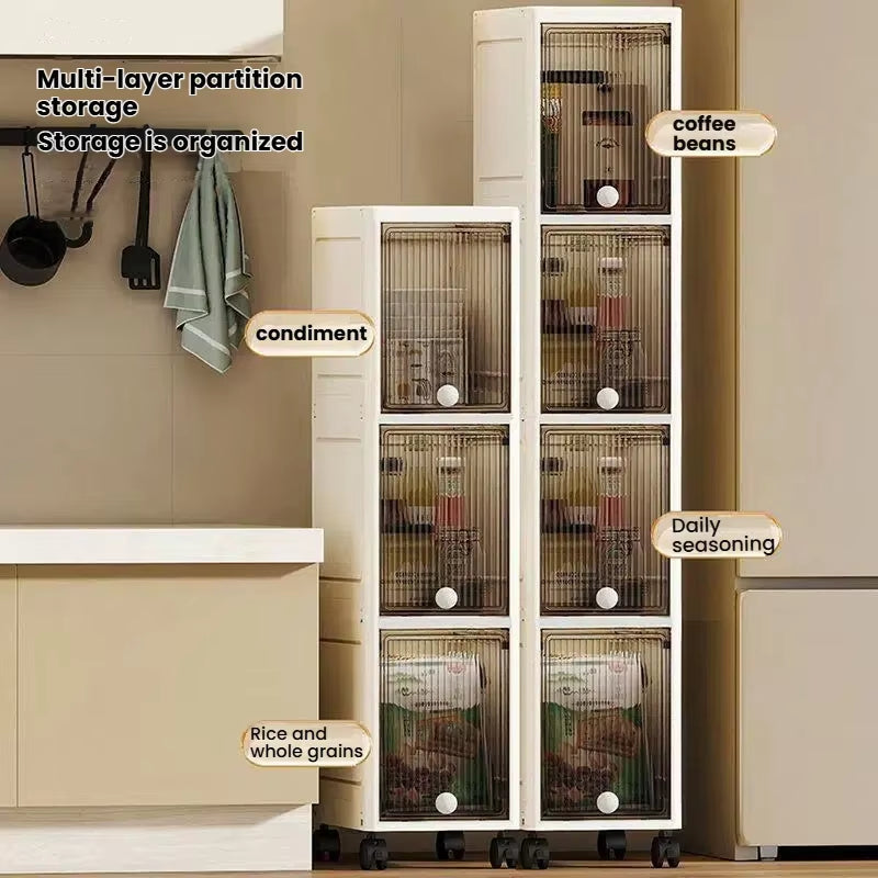 20Cm-Flip Lid Slit Storage Cabinet, Kitchen Slit Shelf, Bathroom Multi-Layer Plastic Snack Cabinet, Narrow-Edge Storage Cabinet