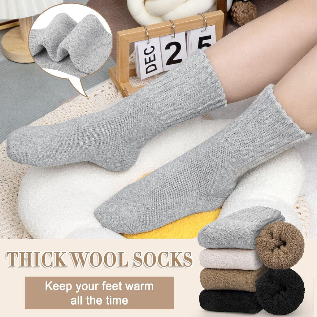 4 Pairs Womens Wool Socks - Soft, Thick, Warm Thermal Boot Winter Socks for Gifts