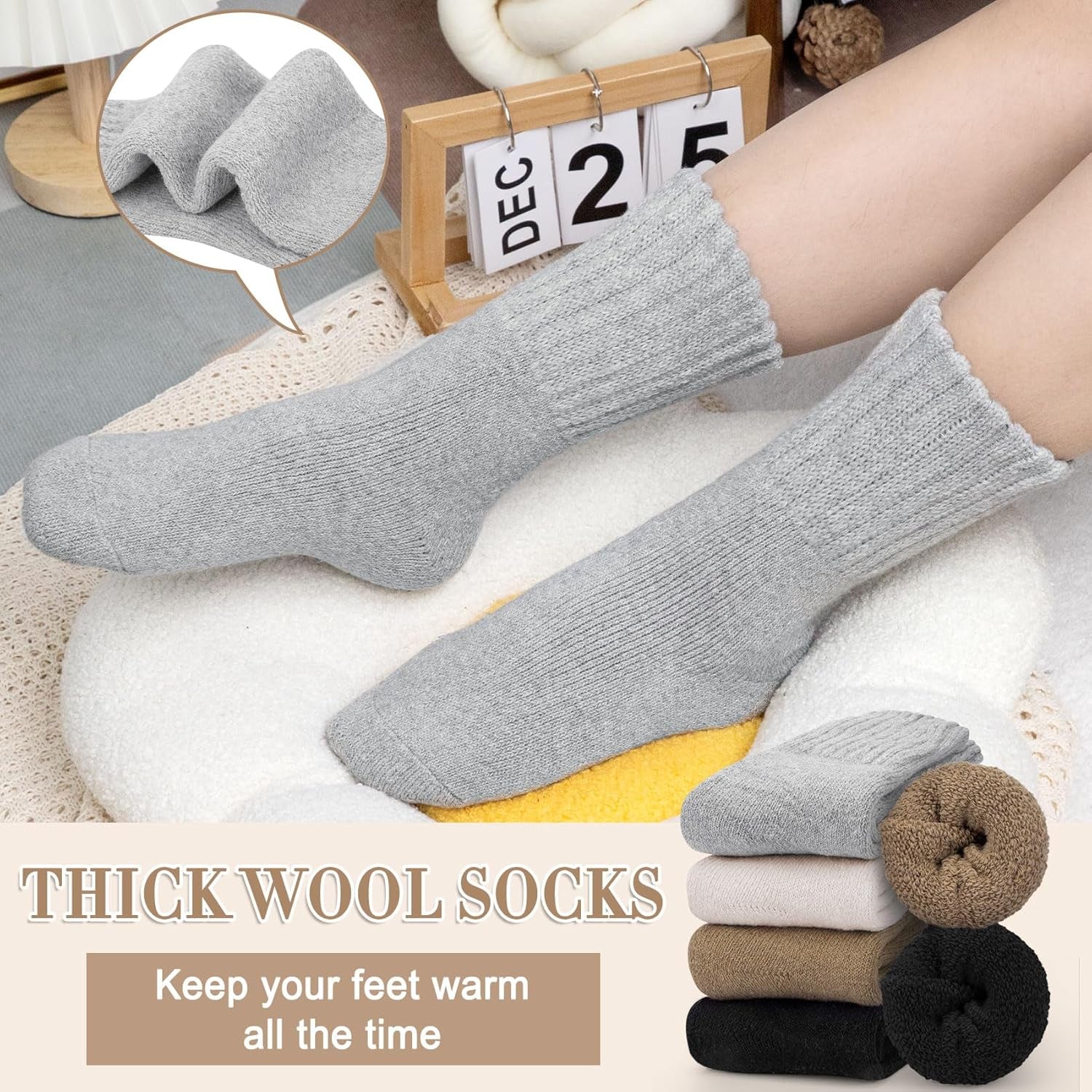 4 Pairs Womens Wool Socks - Soft, Thick, Warm Thermal Boot Winter Socks for Gifts