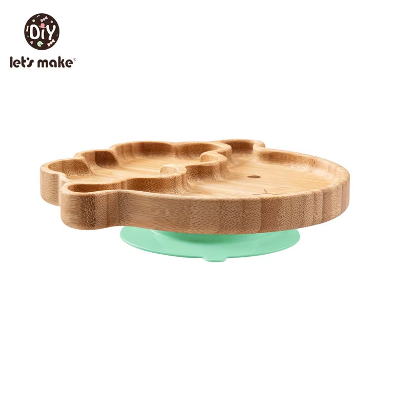 Let'S Make Baby Dinner Plates Set Wooden Cartoon Dinner Plate Fork Spoon Children Feeding Plate Safe Edible Silicone Product