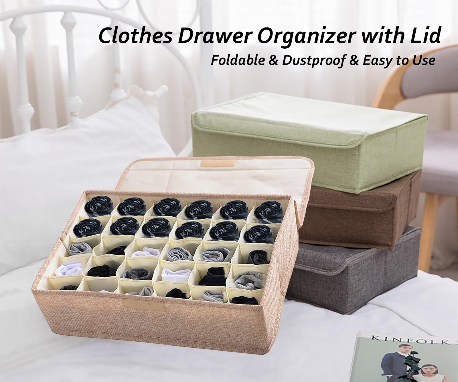 2 Pack Underwear Socks Ties Storage Organizer with Lids, 30 Cells Each