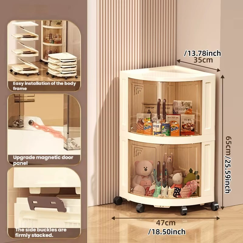 Plastic Double-Door Foldable and Mobile Triangular Storage Cabinet, Snack, Toy, Home Corner Storage Corner Cabinet