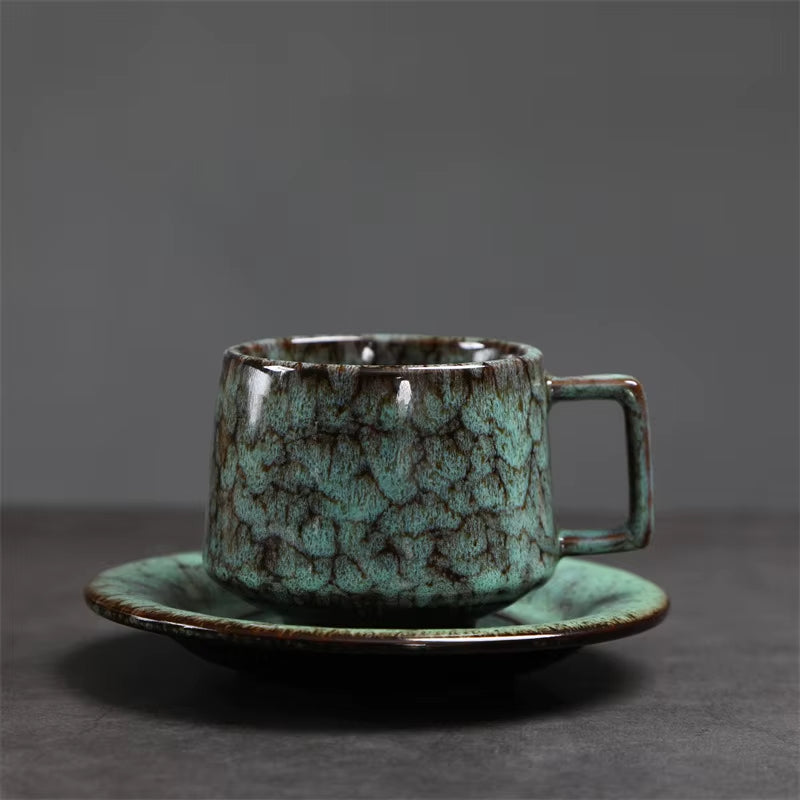 180ML Japanese Espresso Cup and Dish Kiln Transformed Ceramic Cup Retro Coarse Ceramic Mug Living Room Decoration
