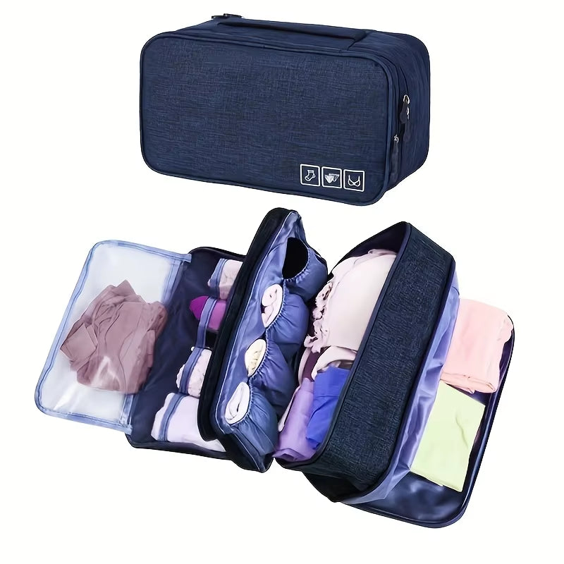 Travel Packing Organizer - Lightweight Oxford Fabric Zipper Storage Bag for Underwear, Compact Multi-Compartment Solution