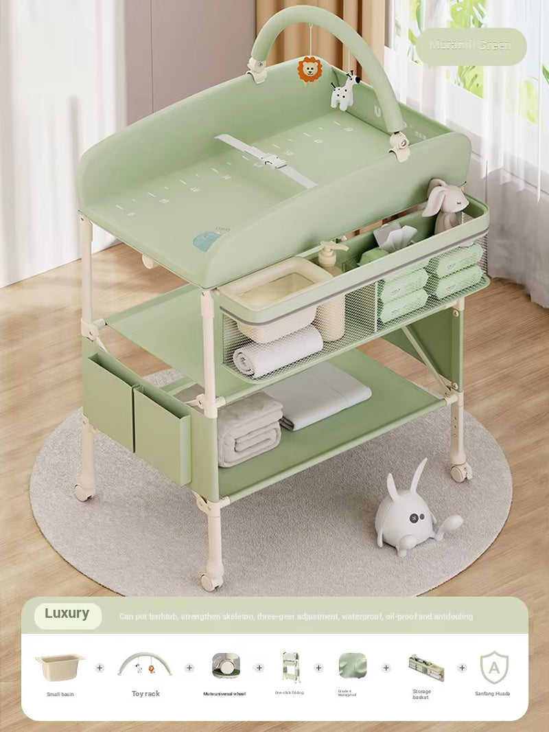 Height Adjustable Multifunctional Foldable Baby Changing Table Portable Infant Diaper Station with Large Storage Waterproof