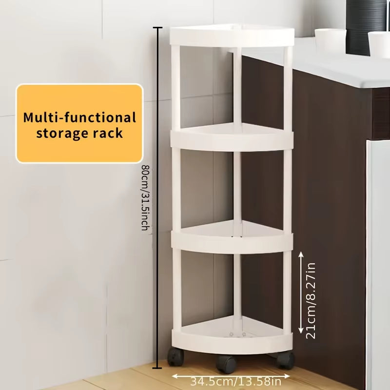4-Storey Bathroom Tripod Rolling Storage Cart Organizer, Space Saving Corner Rack, Durable Plastic with Wheels