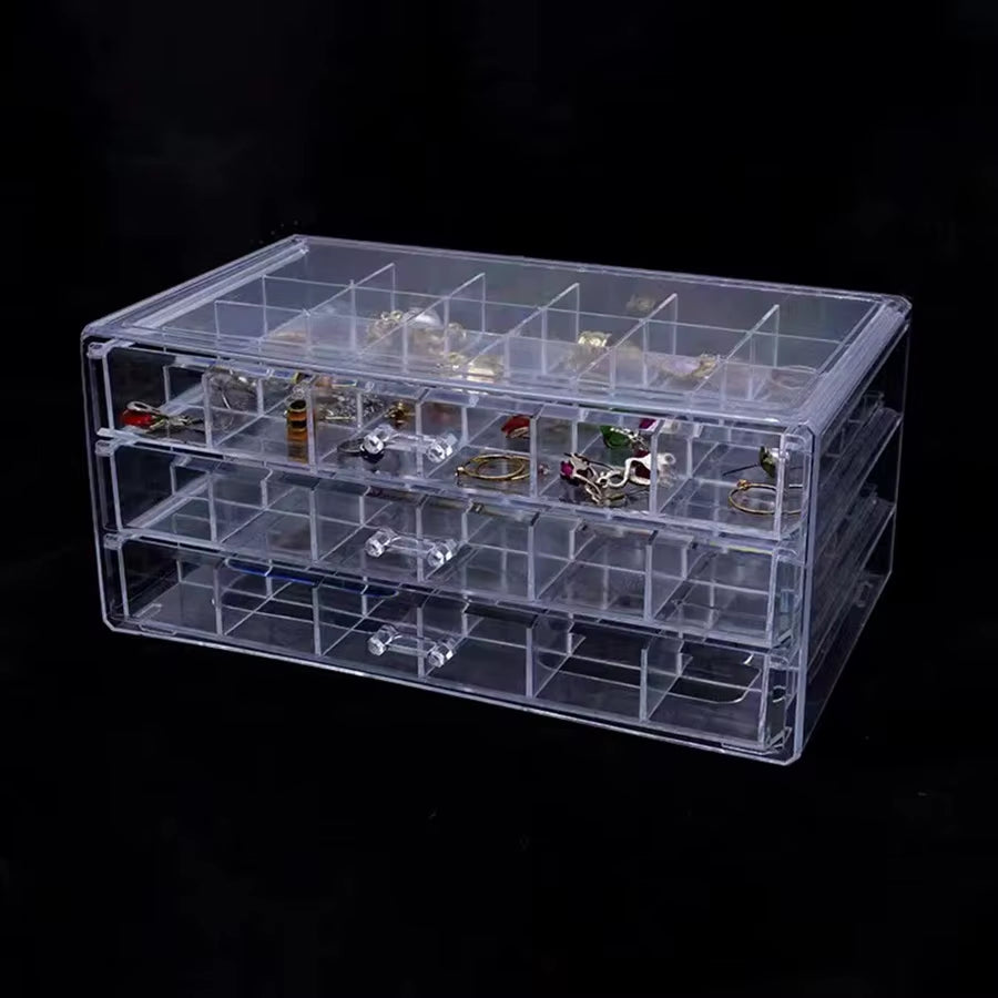1Pc, Jewelry Storage Box, Material: Transparent PS, Color: Transparent, Brown, Gray, Pink