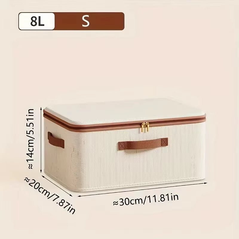 Large Household Storage Box Heavy-Duty Hard Shell Cotton Linen Zipper Storage Organizer Box with Lid for Clothes Toys Blankets