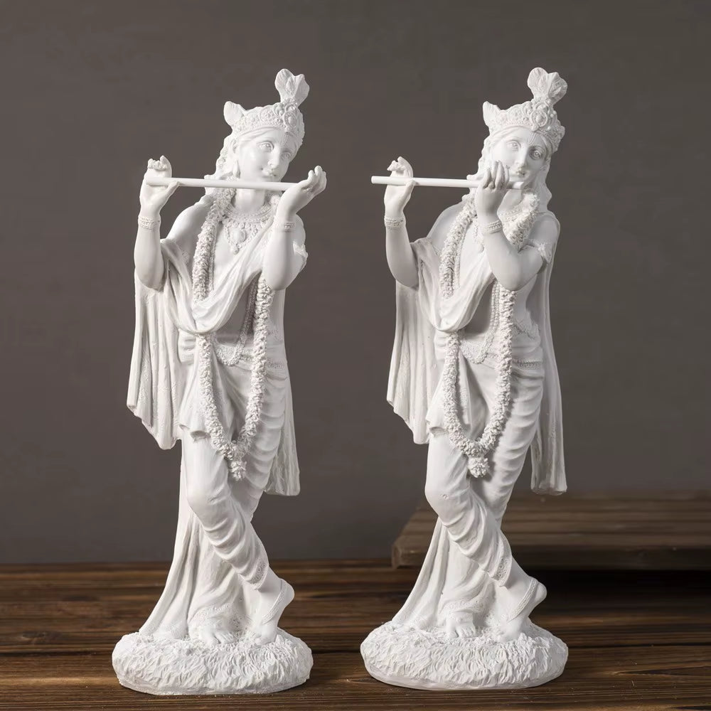 Resin White Krishna Statue Hindu God Love Divine Sculpture Hinduism Meditating Figurines Home Decoraiton Yoga Room Decor