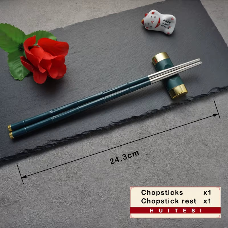 High-End Japanese Stainless Steel Chopsticks Set Metal Non-Slip Steel Chopstick Reusable Food Sushi Sticks Kitchen Tools