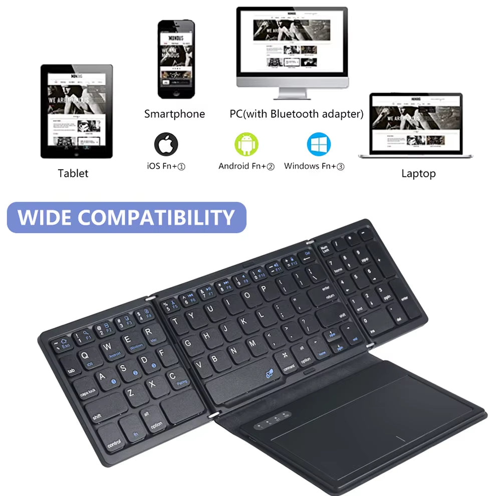BOW Foladable Bluetooth Keyboard with Touchpad Pocket Folding Keyboard for Laptop Phone Tablet Wireless Rechargeable Keyboard