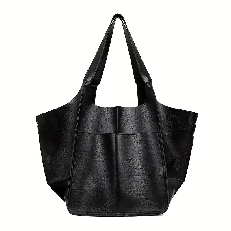 Retro Minimalist Tote Bag Large Capacity Shopping Bag Fashion PU Leather Soft Leather Shoulder Bag