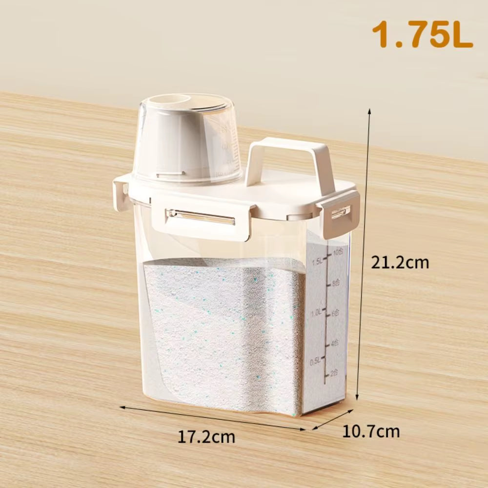 Transparent Laundry Detergent Dispenser Bottle Sealed Multipurpose Laundry Powder Storage Box with Measuring Cup