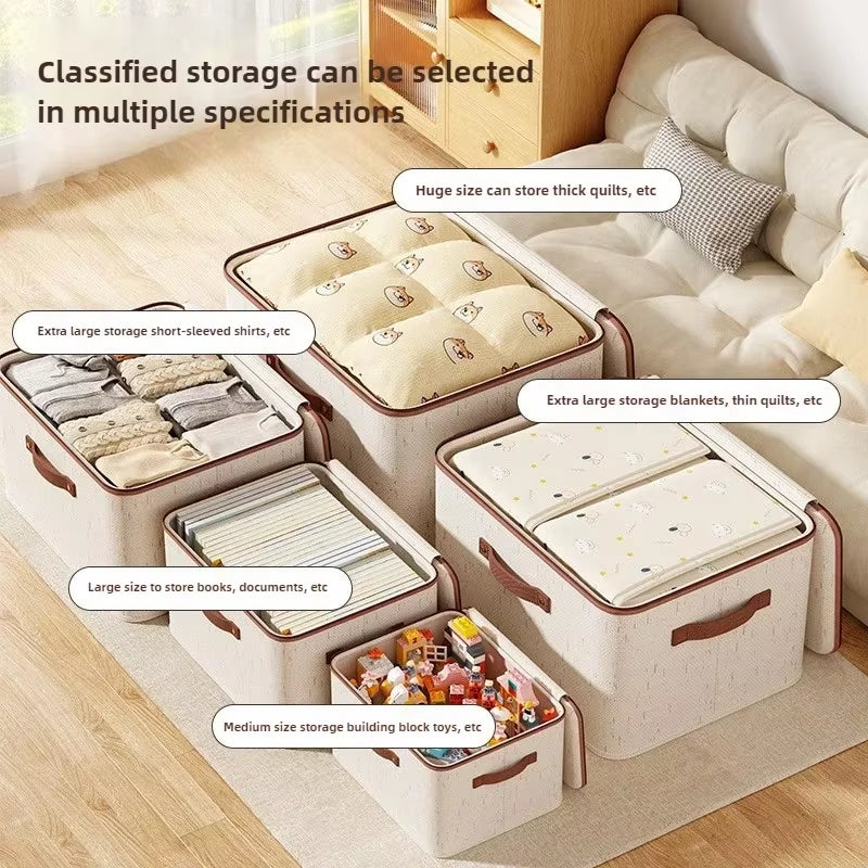 Linen Zipper Storage Boxes, Non-Woven Fabric Clothing Organizer Bins for Home Bedroom Closet Organization,Include Good Helpers