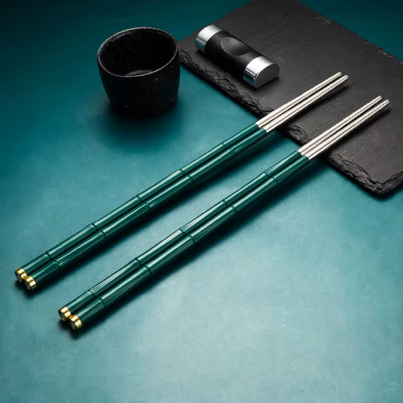 High-End Japanese Stainless Steel Chopsticks Set Metal Non-Slip Steel Chopstick Reusable Food Sushi Sticks Kitchen Tools