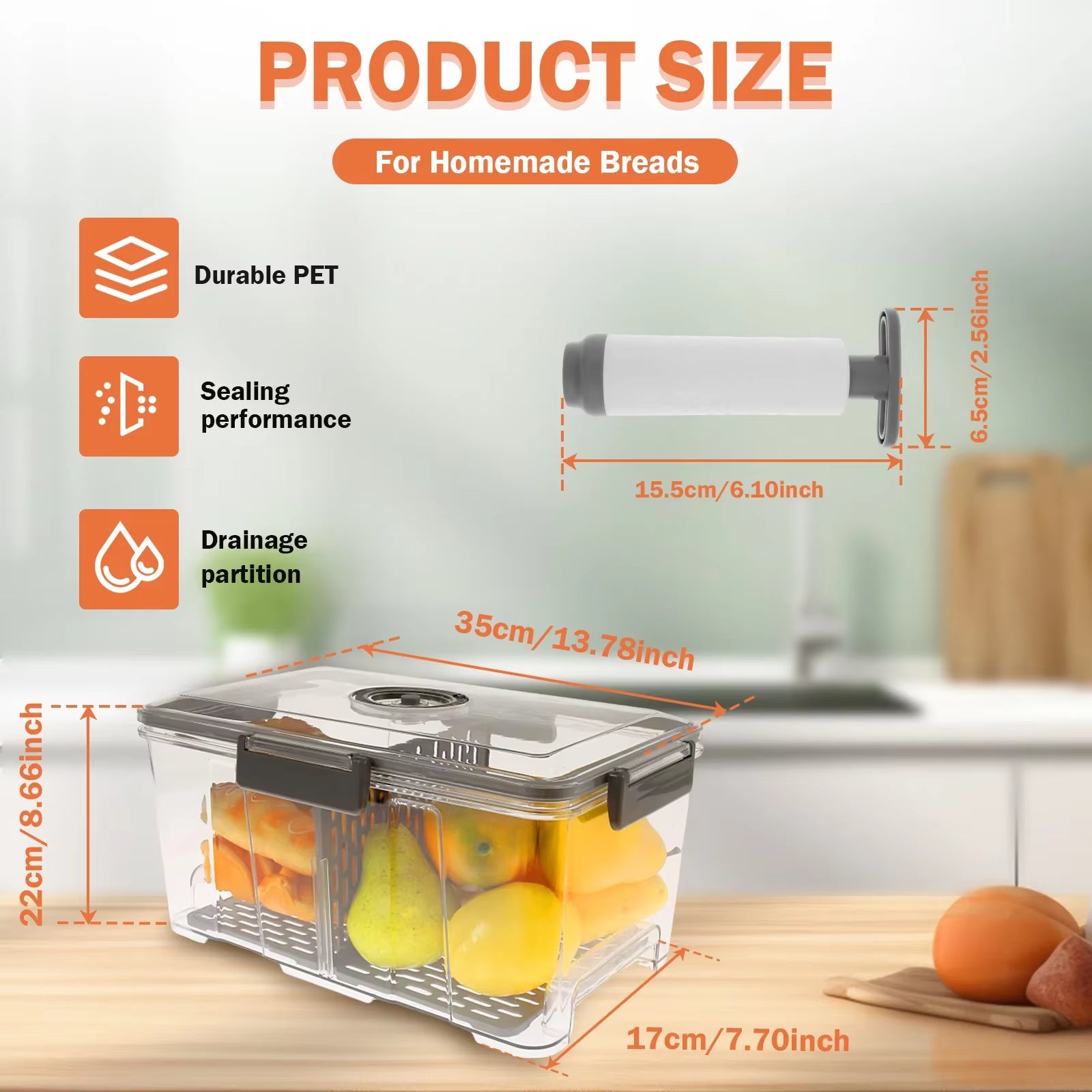 Kitchen Countertop Airtight Box Transparent 8Qt Bread Storage Container Extra Large with Lid Keeper for Homemade Toast/ Bagel