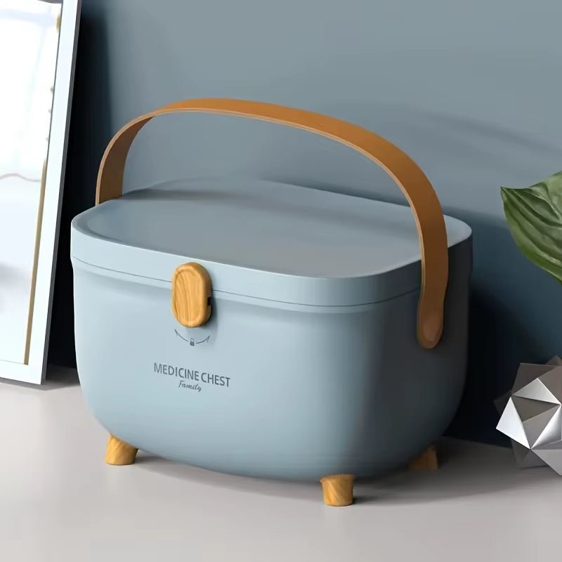 Large Capacity Multi Compartment Medicine Organizer Box Portable with Handle for Home Travel Nursing Homes Retro Design